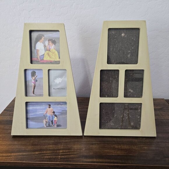 Other - 2 Beige Wooden Multi-Photo Slightly Distressed Frames Easel & Wall Mount Options